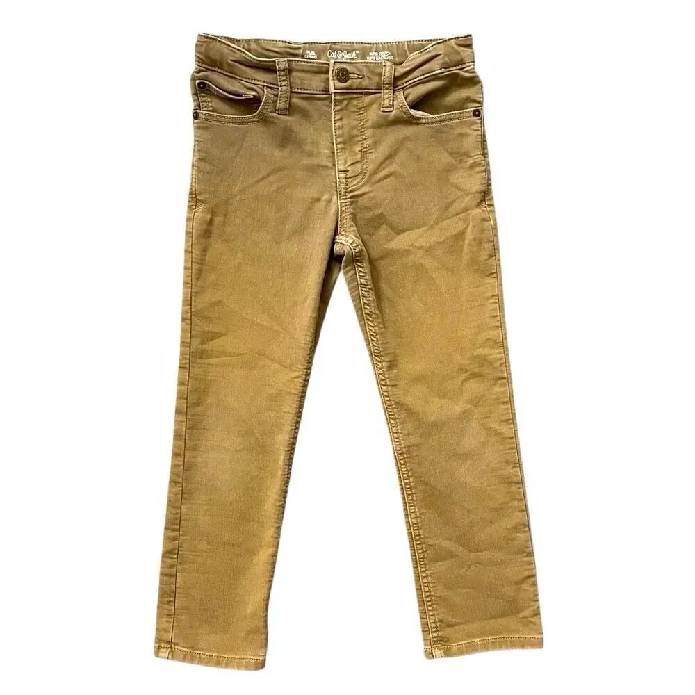 Cat & Jack Boys Size 8 Brown Khaki Slim Fit Stretch Jeans Chino Pants Cotton